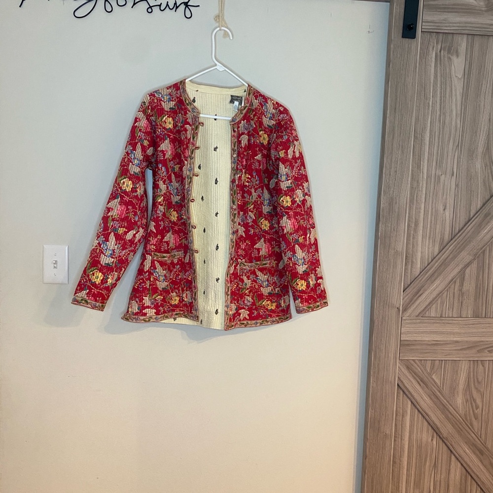 Vintage Sam Hilu's Red and Cream Quilted Floral Reversible Jacket
